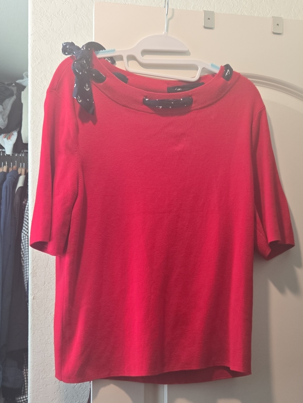 Talbots Red Short Sleeve Top with Neck Scarf Accent